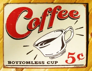 Coffee 5 cent Bottomless Cup TIN SIGN vintage ad diner metal wall art decor 1178 - Picture 1 of 2