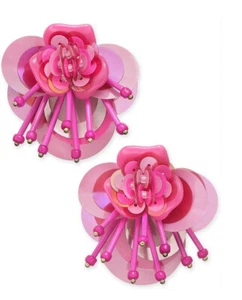 Kate Spade Sequin & Bead Leather Flower Statement Earrings  Pink NWT! - Picture 1 of 2
