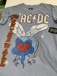AC/DC Fly On The Wall Tour 1985 Dark Gray Tie Dye Tee Shirt Size XL Blue Gray - Picture 1 of 11