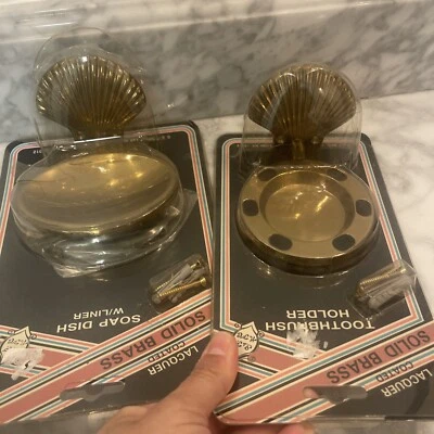 VintageNew Old Stock Brass Seashell Toothbrush Holder And Soap Dish Bathroom - Image 1 of 4