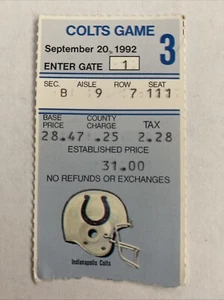 Boleto de fútbol americano de la NFL 1992 Buffalo Bills vs Indianapolis Colts raro antiguo - Imagen 1 de 2