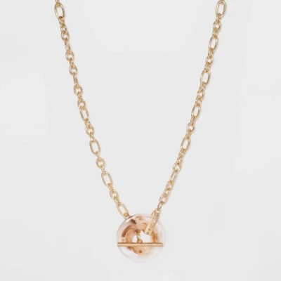 NUEVO CON ETIQUETAS Anillo de Resina de Eslabones de Palanca Marrón Remolino Diseño Transparente Collar de Cadena Tono Dorado NUEVO Foto 1 de 3