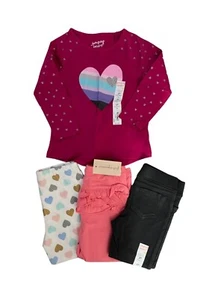 Set of 4 Toddler Girls Long Sleeve Heart Tee Heart Ruffle Bottoms Size 2T - Picture 1 of 3