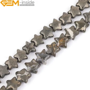 Flat Star Polygon Grey Pyrite Natural Gemstone Beads For Jewelry Making 15'' - Picture 1 of 20