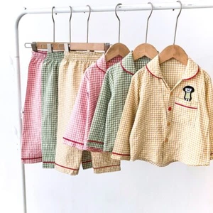 Home Set Spring Autumn kids With Plaid Trousers 2 Piece Unsex Pajama Clothes US - Picture 1 of 9