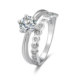 Anello Doppio Strato Argento Sterling 925 e Zirconia Mezza Eternità Tutte le Taglie - Foto 1 di 12