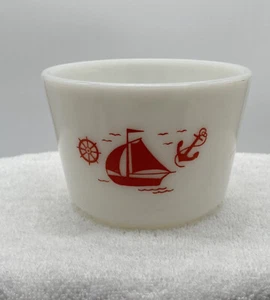 Vintage McK Small Milkglass Bowl Sailboat Anchor Ship's Wheel ** - Picture 1 of 14