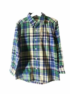 NWT Green and blue plaid Childrens place long sleeved button up shirt size 4 XS - Picture 1 of 4