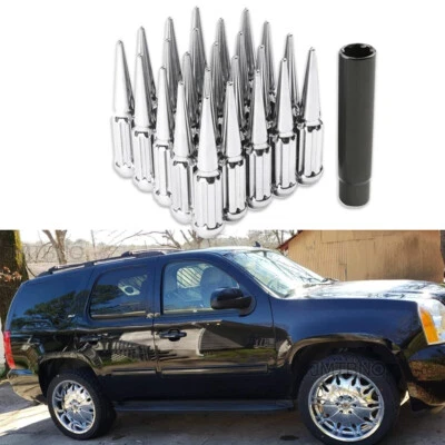 Para GMC Yukon XL 1500 4DW 24 piezas Cromo 4.5" Spline M14x1.5 Tuerca de clavo + Llave Foto 1 de 4