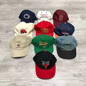 10 Vintage 90er 80er Sport Restauration Druckknopflasche Mütze Kappe Lot NBA NFL College SS - Bild 1 von 10