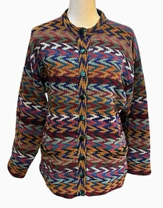 Vintage Maggie White Cardigan Sweater Wool Blend Geometric Womens Size M England - Picture 1 of 8
