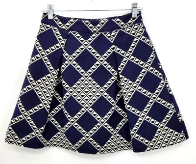 Falda Trina Turk Mujer 0 Azul Negro Marfil Geo Estampado Plisada Línea A Bolsillos Foto 1 de 4
