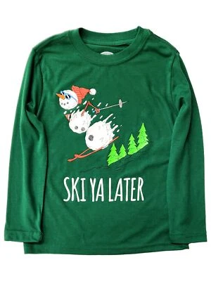 Boys Green Long Sleeve "Ski Ya Later" Snowman Christmas Tee Shirt T-Shirt - Image 1 of 2
