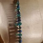 Green Teal & lapizazul Crystal faceted Beads Necklace W/Glass Seeds 46" L