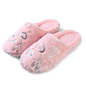 Anti Slip Pink Plush Heart Warm Slippers House Spa Shoes With Memory Foam Sole - Picture 1 of 17