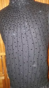 VINTAGE WOMEN/LADIES SWEATER/TOP HAND MADE IN HONG KONG BEADED/TASSLES BLACK - Bild 1 von 7