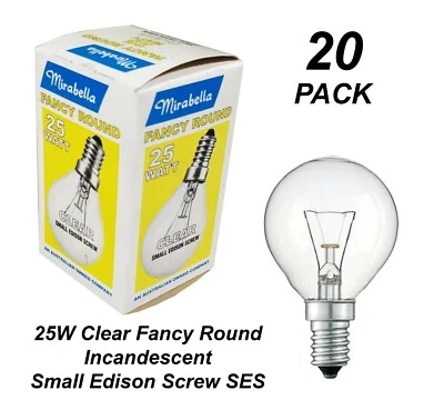 20 x 25W Clear Fancy Round Light Globes Bulbs Lamps E14 Small Screw Incandescent - Image 1 of 2