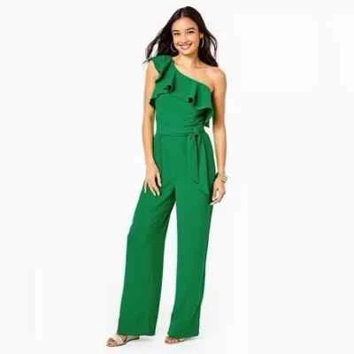 Lilly Pulitzer Lyra Ruffle One-Shoulder Jumpsuit in Fern Gully Green SZ 10 - Image 1 of 4