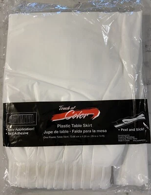 White Plastic Table Skirting 29" x 14 Feet Long With "Peel And Stick" Tableware - Image 1 of 4
