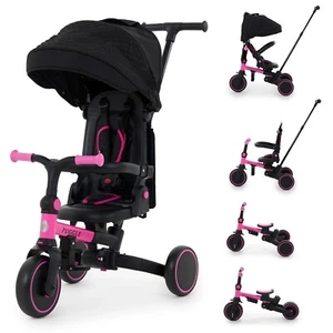 Toddler Balance Bike 6-in-1 Kids Tricycle With Parent Handle Adjustable PINK NEW - Picture 1 of 23