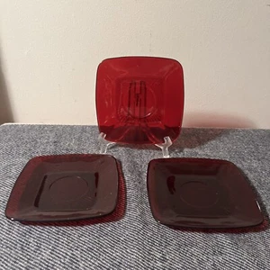 Vintage Fire-King Royal Ruby Charm 5.5" Plates Lot Of 3 MCM - Picture 1 of 4