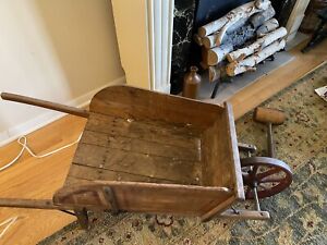 Antique Wooden Wheelbarrow Original Detail, Metal Wheel, Made in S. Paris Maine