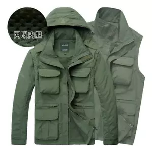 Men's outdoor jacket windproof waterproof hooded thin military vest coat outwear - Picture 1 of 14