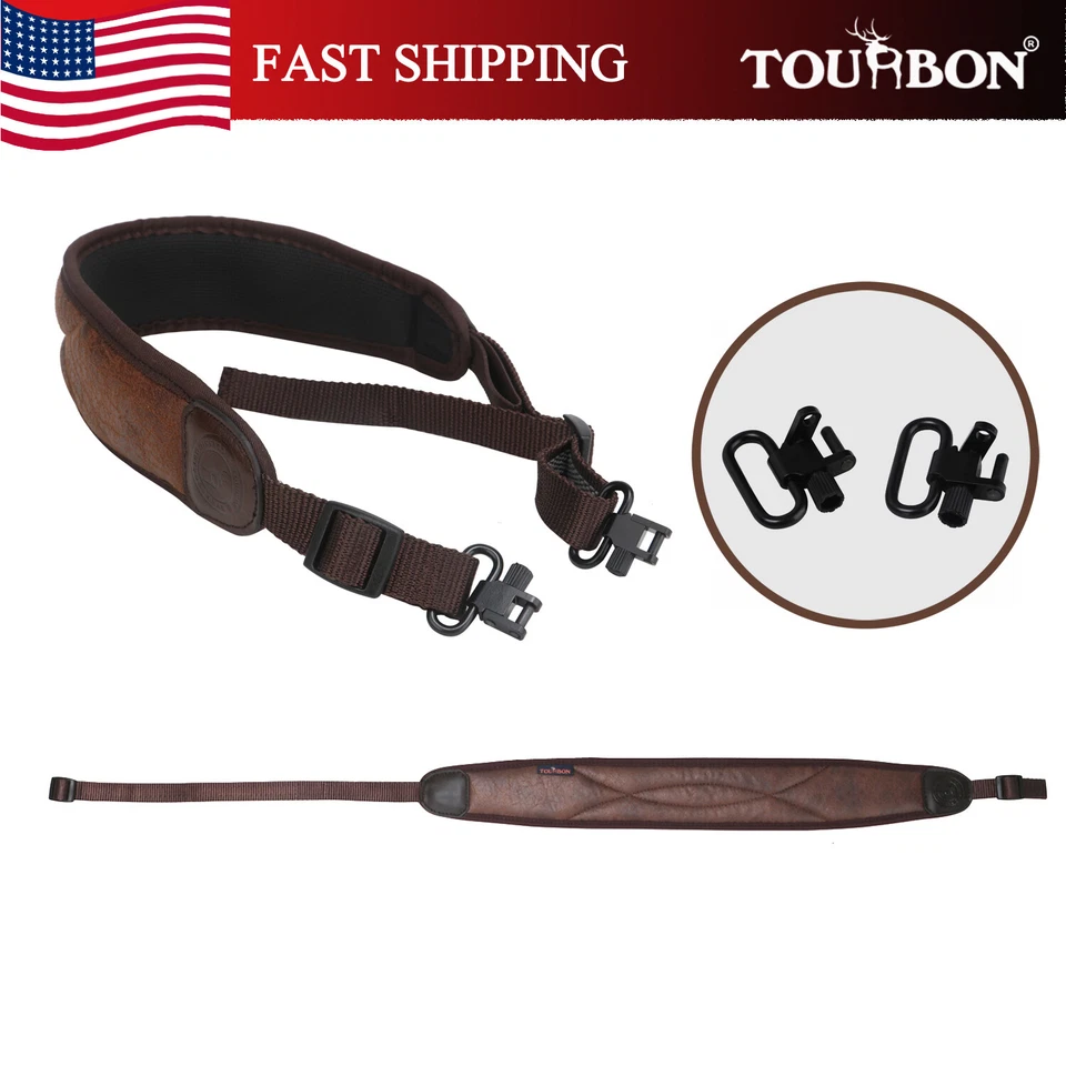 Tourbon Rifle Sling Pu&leather Gun Shoulder Strap Neoprene Padded With 1" Swivel
