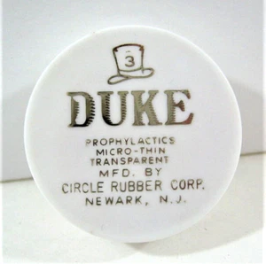 Paquete completo de condones antiguos redondos Duke de colección círculo de goma Newark NJ stock de tienda antigua - Imagen 1 de 1