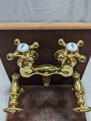 High Quality Heavy Duty Vtg Antique Polished Brass Porcelain HOT COLD Faucet Cover