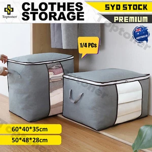 Clothes Quilt Blanket Storage Bag Foldable Organizer Charcoal Bamboo Zipper Box - Picture 1 of 12