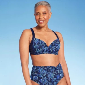 Lands' End Women's Underwire Padded Twist Top Swimwear Blue 8 Floral Bikini - Picture 1 of 7