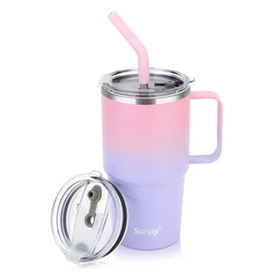 24 oz Insulated Cup with Handle, Double Wall Vacuum Stainless Steel Tumbler w... - Picture 1 of 8