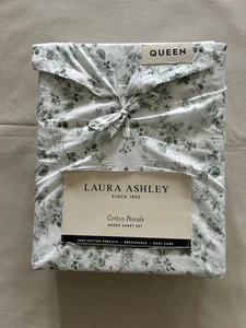 NEW 4pc Laura Ashley Queen Sheet Set Cottage Floral BELLA Green & White - Picture 1 of 5