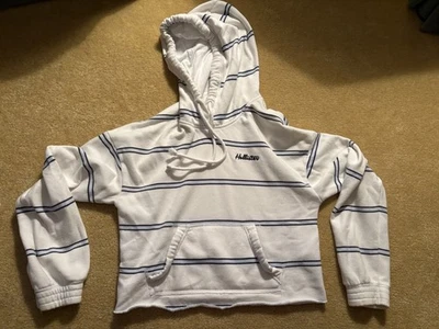 Sudadera con capucha para mujer Hollister recortada a rayas blancas, talla X-pequeña Foto 1 de 3