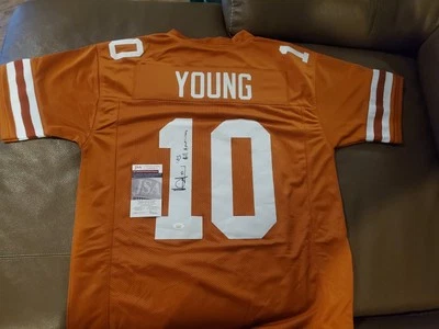 Camiseta deportiva firmada por Vince Young de los Texas Longhorns con inscripción certificado JSA Foto 1 de 2