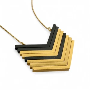 Madewell Chevron Necklace Gold Tone and Black Adjustable Slider 36 Inch - Picture 1 of 9