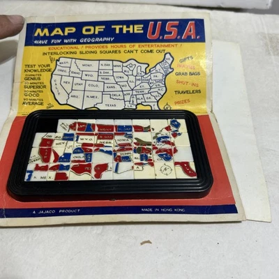Vintage Plastic Puzzle Map of USA Retro Travel Game Interlocking Sliding Squares - Image 1 of 4