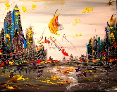 Pintura al óleo original BROOKLYN BRIDGE POR IMPRESIONISTA KAZAV R34DDfWD Foto 1 de 4