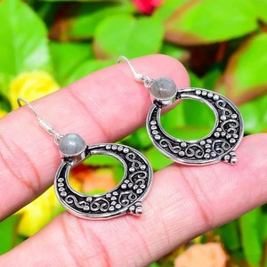Natural Labradorite Gemstone Handmade 925 Sterling Silver Earring 1.85" Gift o65 - Picture 1 of 8