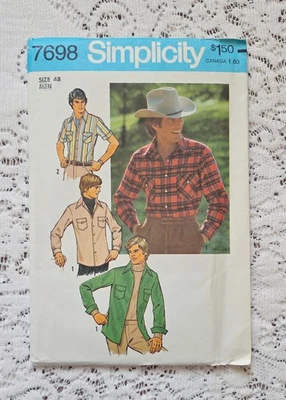 Camisas masculinas abotoadas tamanho 48 padrão de costura da década de 1970 simplicidade 7698 sem cortes - Imagem 1 de 3