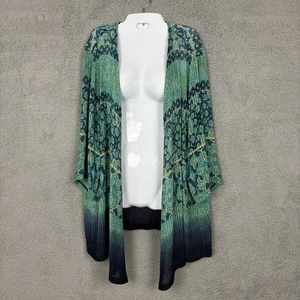 Catherines Open Cardigan Womens 2X Open Stitch Green Multicolor 3/4 Sleeve - Picture 1 of 11