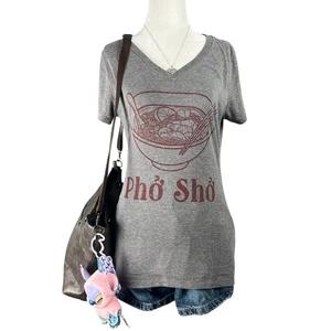 Camiseta Ann Arbor Pho Sho Mujer Pequeña Gris Cuello en V Gráfico Vietnamita Y2K Blanqueada - Imagen 1 de 9