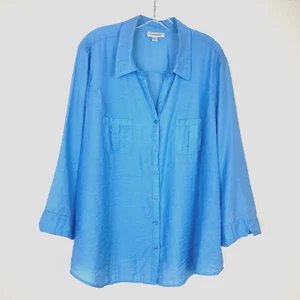 Dressbarn Women's V-Neck Button Up Blouse Size 3X Blue Casual - Picture 1 of 7