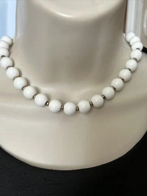 Monet White and Gold Large Beaded Choker Necklace 14” Signed - Image 1 of 4