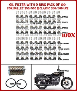 100X OIL FILTER WITH O RING For Royal Enfield Bullet 350/500, Classic 350/500UCE - Picture 1 of 10
