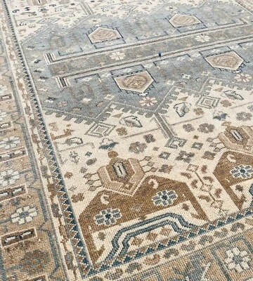 Modern Oushak Hand Knotted Floral Rug 10x14 Ivory Blue 100% Wool Carpet for Home - Image 1 of 4