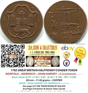 1792 GB Conder Halfpenny - NORFOLK - NORWICH - 3 CASTLES - D & H 39 - CT 808 - Picture 1 of 13