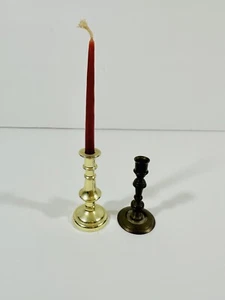 Candlestick Candle Holders Mini Metal Round Base Vintage MCM Gold Brass Decor - Picture 1 of 9