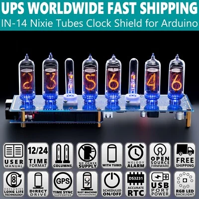 Arduino Shield IN-14 NCS314 Nixie Tubes Clock [TUBES COLUMNS MEGA] FREE SHIPPING - Image 1 of 4